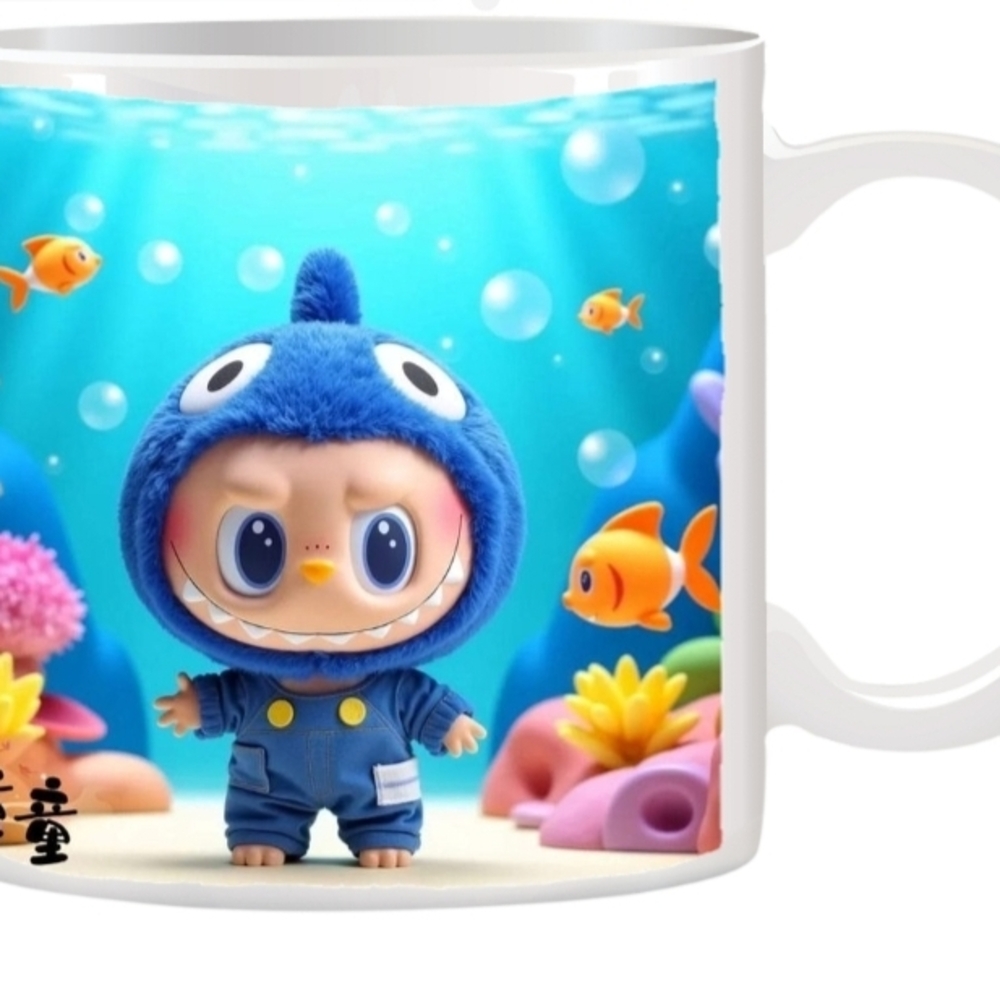 Cute Blue Fish Character Mug